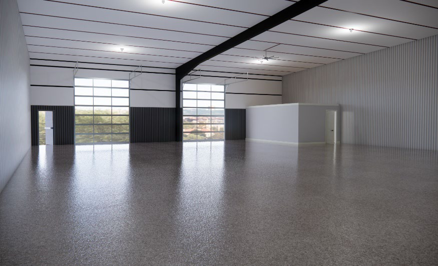 Showroom suite interior rendering with office build-out