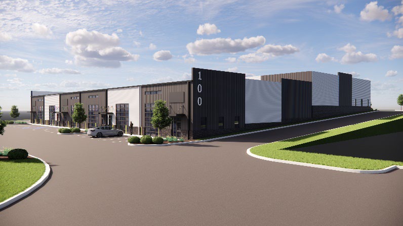 Rendering of the drive approach and overhead doors at Callahan Commerce Center